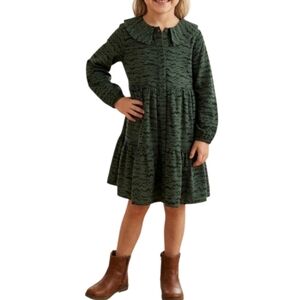 Open Edit 100% Organic Cotton Green Tiered Ruffled Sundress Notc/ Collar, 6 NWOT